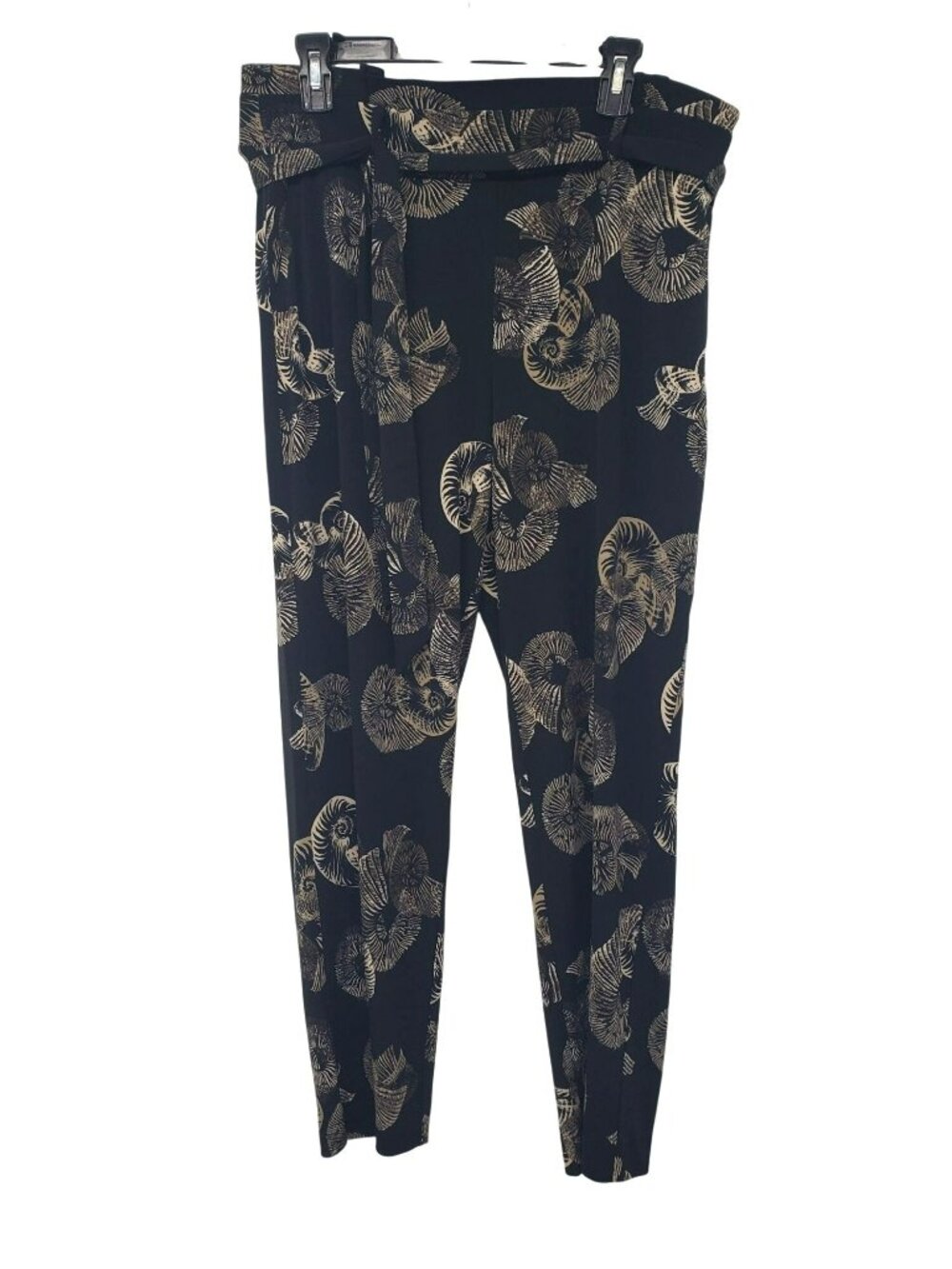 White House Black Market Black Nautilus Seashell Tapered Ankle Pants Tie Waist L